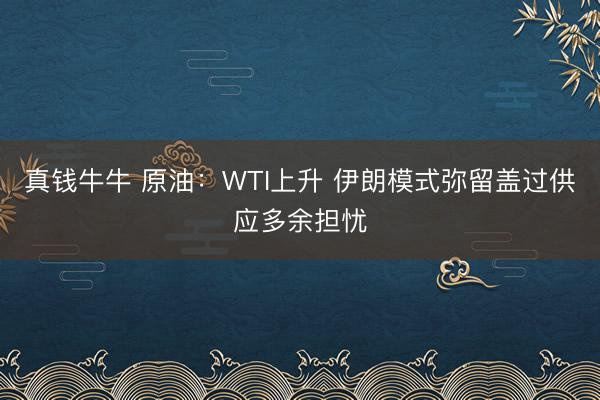 真钱牛牛 原油：WTI上升 伊朗模式弥留盖过供应多余担忧