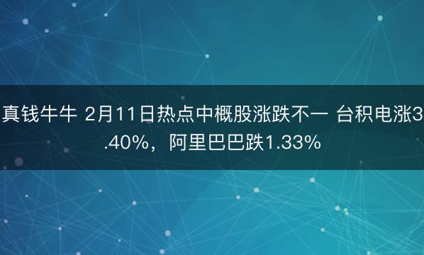 真钱牛牛 2月11日热点中概股涨跌不一 台积电涨3.40%，阿里巴巴跌1.33%