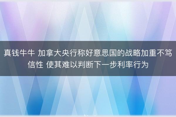 真钱牛牛 加拿大央行称好意思国的战略加重不笃信性 使其难以判断下一步利率行为