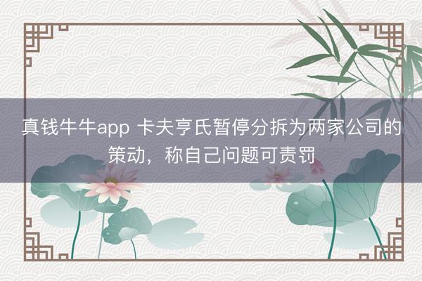 真钱牛牛app 卡夫亨氏暂停分拆为两家公司的策动，称自己问题可责罚