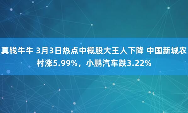 真钱牛牛 3月3日热点中概股大王人下降 中国新城农村涨5.99%，小鹏汽车跌3.22%