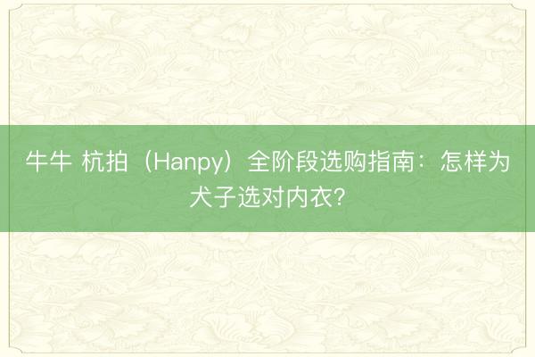 牛牛 杭拍（Hanpy）全阶段选购指南：怎样为犬子选对内衣？