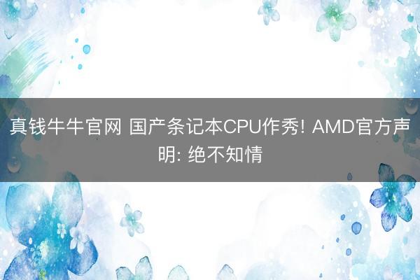 真钱牛牛官网 国产条记本CPU作秀! AMD官方声明: 绝不知情