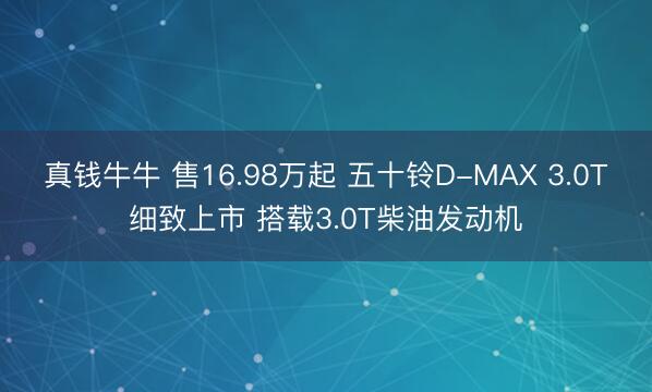 真钱牛牛 售16.98万起 五十铃D-MAX 3.0T细致上市 搭载3.0T柴油发动机