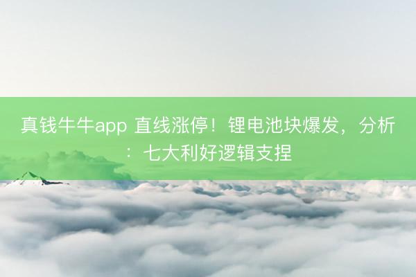 真钱牛牛app 直线涨停！锂电池块爆发，分析：七大利好逻辑支捏