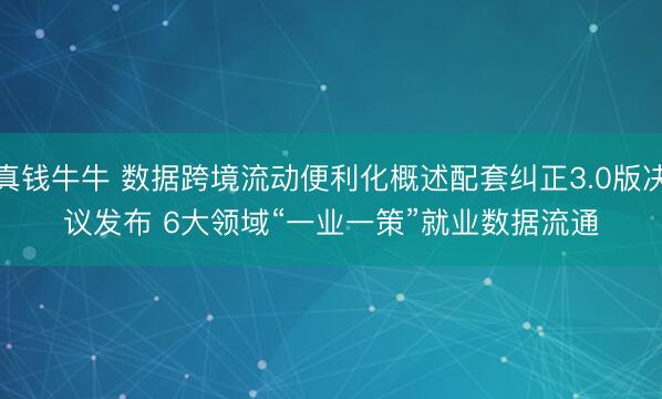 真钱牛牛 数据跨境流动便利化概述配套纠正3.0版决议发布 6大领域“一业一策”就业数据流通