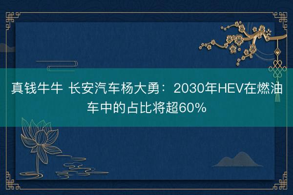 真钱牛牛 长安汽车杨大勇：2030年HEV在燃油车中的占比将超60%